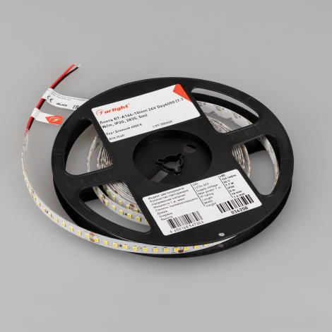 Светодиодная лента RT-A144-10mm 24V Day4000 (7.7 W/m, IP20, 2835, 5m) (Arlight, высок.эфф.200 лм/Вт) 036208
