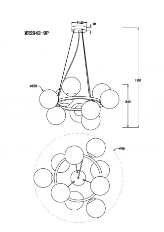 Подвесная люстра MyFar Aerton MR2942-9P (220V, на тросе, шарики)