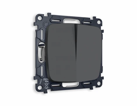 Комплект механизма Ambrella Volt 2-клавишного проходного выключателя OMEGA MO903020 Графит мягкое касание QUANT