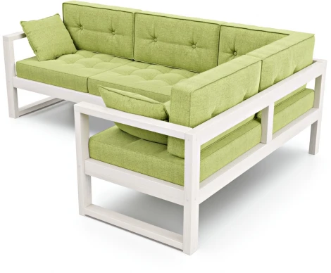 Диван Arsko Астер У беленый дуб зеленая рогожка