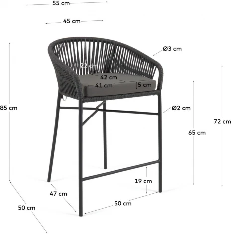 Веревочный полубарный стул Yanet черного цвета 65 см La Forma (ex Julia Grup) арт.114295