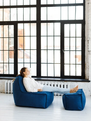 Кресло Dreambag Манхеттен Синее с Пуфом 1423403