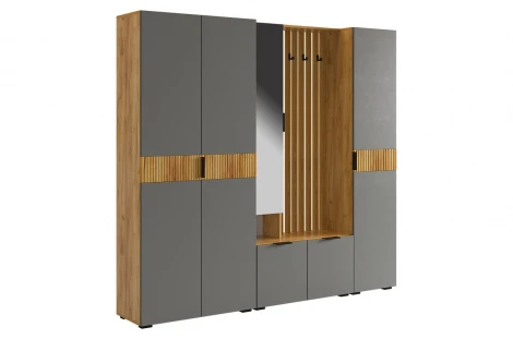 Прихожая "Бери К9" (2000х350х1826) Mebelson (ЛДСП,Металл,Зеркало/Дуб крафт золотой,Графит) арт.ПК09Бери.2564