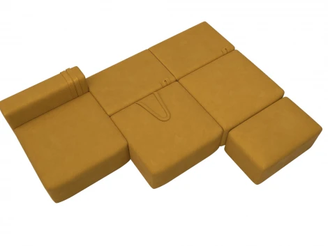 Диван угловой модульный с пуфом Лига-060 НПБ Лонг угол универсальный (ЛДСП,Брус,Фанера/Пластик/Велюр/Желтый) Лига Диванов 129526