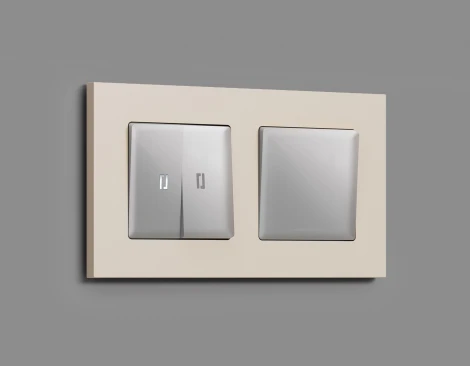 Комплект механизма Ambrella Volt 2-клавишного проходного выключателя с подсветкой 5600K ALFA MA404035 Серебро глянец QUANT