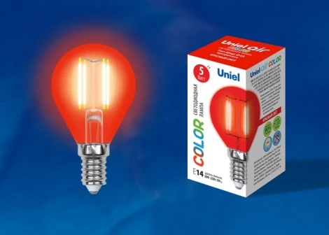 LED-G45-5W/RED/E14 GLA02RD картон Лампочка светодиодная шар красная E14 5W Uniel LED-G45-5W/RED/E14 GLA02RD