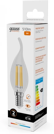 Лампочка светодиодная филаментная Gauss Filament Elementary 42118 Свеча на ветру 8W 510lm 2700К Е14 LED