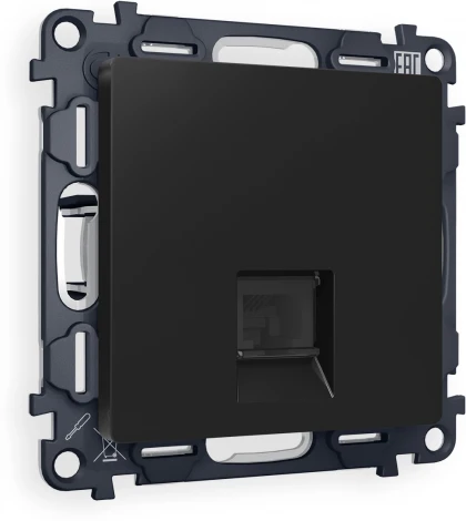 Комплект механизма Ambrella Volt телефонной розетки ALFA MA812030 Черный матовый RJ-11(4P4C) с защитной шторкой QUANT