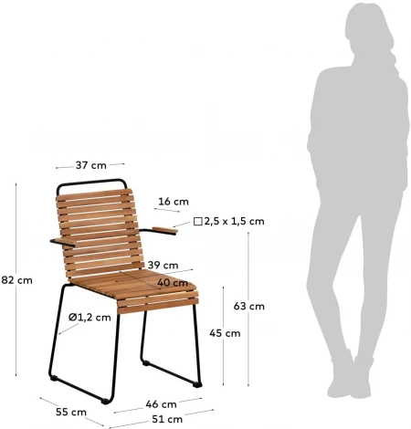 Стул уличный La Forma (ex Julia Grup) Yukari (Черный/ Акация,Сталь)