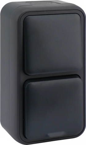 Двойной блок накладной, розетка с защитной крышкой+переключатель 1-клавишный, цвет антрацит IP55 Donel W55 DIP20628