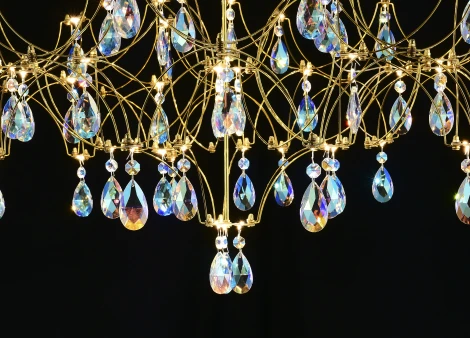 Подвесная люстра светодиодная с пультом и хрустальными подвесками K9 MyFar Ileria MR2653-57P-50СD