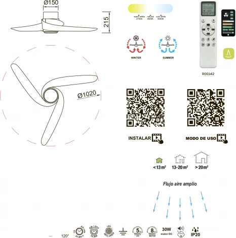 Люстра потолочная-вентилятор с ПДУ Mantra Groenland 9066