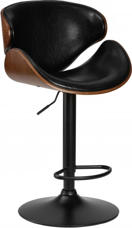 Стул барный DOBRIN KARTER BLACK (коричневый орех дерево (BWW), черный PU) 4905_BlackBase-LMZ BLACK, цвет сиденья PU, каркаса коричневый дерево, основания