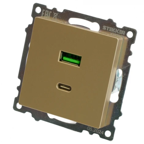 Розетка USB Type A+С (золото) Stekker Катрин 50053