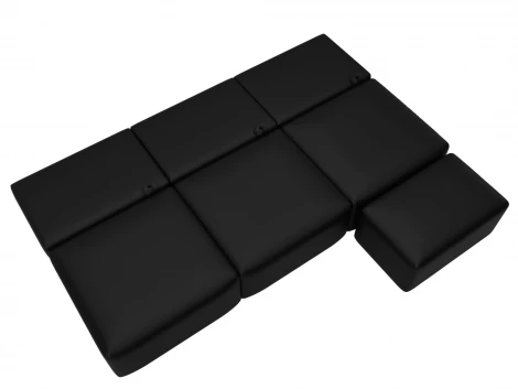 Диван прямой модульный с пуфом Лига-060 НПБ Лонг (ЛДСП,Брус,Фанера/Пластик/Экокожа/Черный) Лига Диванов 130058