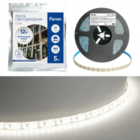 Светодиодная LED лента 180SMD(2835)/m 17W/m 12V 4000К IP65 Feron LS626 51639