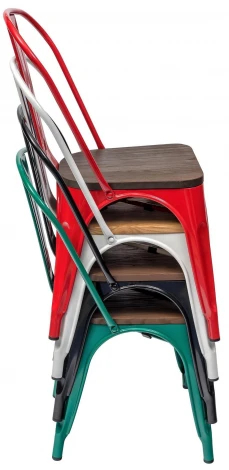 Cтул Tolix с деревянным сиденьем черный с золотой патиной