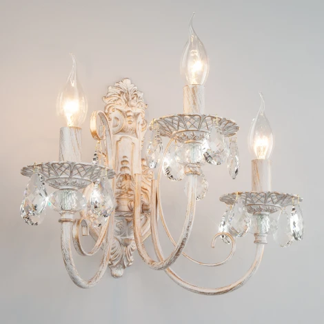 Бра Eurosvet 3305 3305/3 белый с золотом / прозрачный хрусталь (220V, хрусталь Strotskis, подвески, подсвечник, свеча)