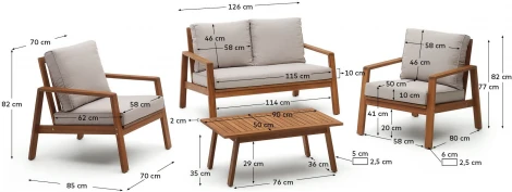 Frares Комплект 2-местный диван, 2 кресла и журнальный столик из массива акации La Forma (ex Julia Grup) арт.158152