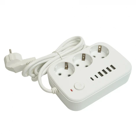 Удлинитель 3-х местный 4хUSB Type-A + 2хUSB Type-C 1,8м. (белый) Stekker Home 49972