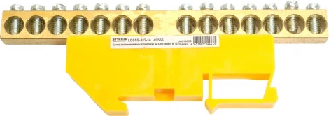 Шина заземления на изоляторе на DIN-рейку 14 выводов (желтый) Stekker 49556