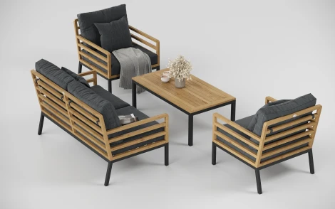 Комплект садовой мебели Gardenini Premium PatioCalma (Алюминий,Ткань,Тик/Темно-серый) арт.LPPCLM.010800.S2