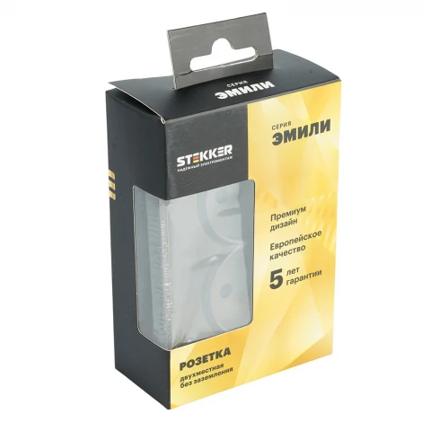 Розетка двойная без заземления со шторками (антрацит, soft touch) Stekker Эмили 49929