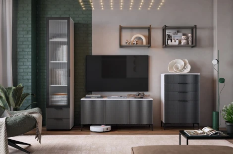 Гостиная "Зефир К2" (2200х424х1900) Mebelson (Светлое дерево,Черный,Серый,Графит) арт.ГК02Зефир.3401