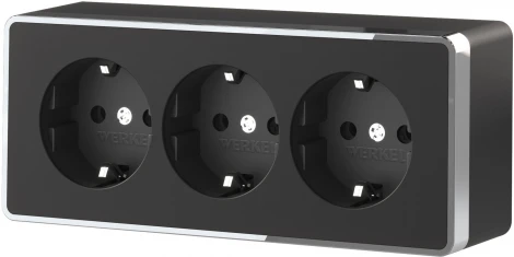 Розетка тройная с заземлением и шторками (черный/хром) Werkel W5073135 (a052592)
