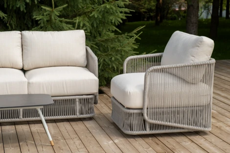 "Альбано" лаунж-зона 5-местная плетеная из роупа (веревки), каркас алюминиевый светло-серый, роуп серый меланж 4SIS ALBS3C2TJ-4-SET