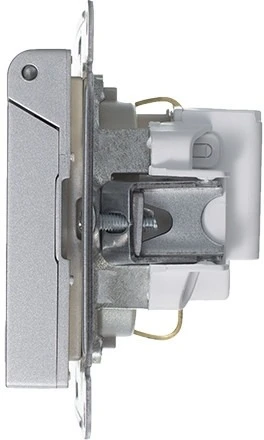 Розетка встраиваемая с заземлением, шторками и крышкой (алюминий) Systeme Electric AtlasDesign ATN000346