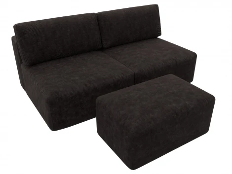Диван прямой модульный с пуфом Лига-060 НПБ (ЛДСП,Брус,Фанера/Пластик/Велюр/Коричневый) Лига Диванов 129673