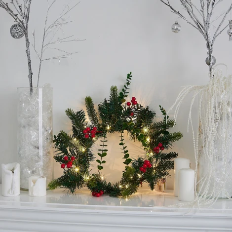 Украшение светодиодное «Венок», на батарейках 3АА (не в/к), 40х40см. 20 светодиодов теплый белый Uniel ULD-T4040-020/SNA/3AA WARM WHITE IP20 WREATH
