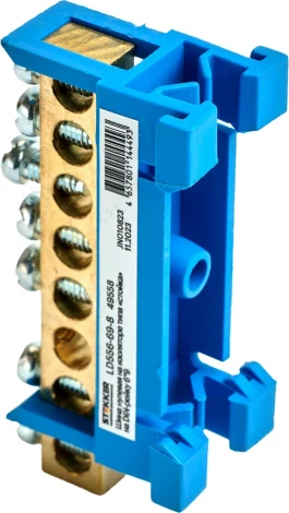 Шина нулевая на изоляторе на DIN-рейку 8 выводов (синий) Stekker 49558