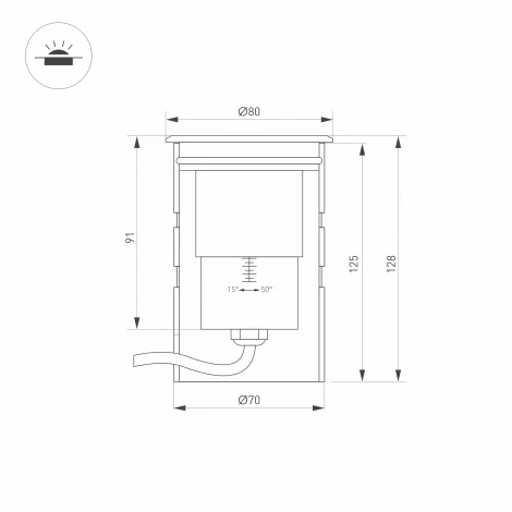 Встраиваемый светильник уличный ART-GROUND-ZOOM-R80-8W Day4000 (SL, 15-50 deg, 24V) (Arlight, IP67 Металл) 051697 (LED)