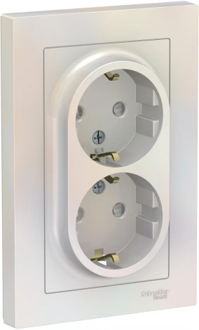 Розетка встраиваемая двойная с заземлением и шторками (жемчужный) Systeme Electric AtlasDesign ATN000426