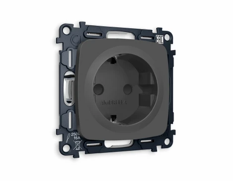 Комплект механизма Ambrella Volt электрической розетки OMEGA MO907010 Графит мягкое касание с заземлением и шторками 2P+E 16A-250V QUANT