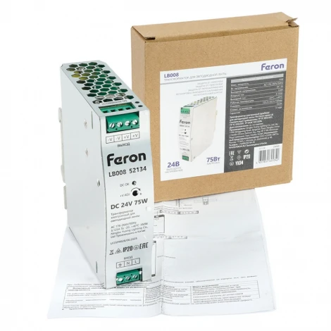 Трансформатор электронный для светодиодной ленты и оборудования на DIN-рейку 75W 24V Feron LB008 52134
