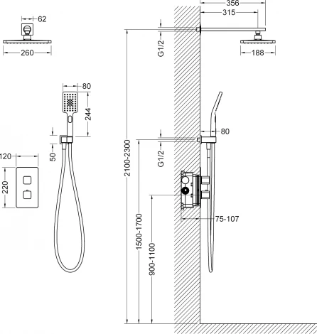 Душевой комплект Timo Petruma SX-5059/03SM с термостатом, черный
