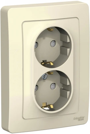 Розетка встраиваемая двойная с заземлением и шторками (молочный) Systeme Electric Blanca BLNRS001122