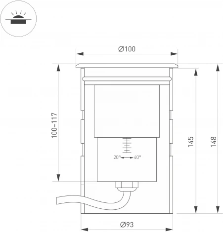 Встраиваемый светильник уличный ART-GROUND-ZOOM-R100-15W Warm3000 (SL, 20-40 deg, 24V) (Arlight, IP67 Металл) 038172 (LED)