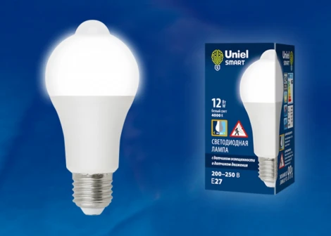 Лампочка светодиодная шар белая E27 12W 4000K Uniel LED-A60-12W/4000K/E27/PS+MS PLS10WH
