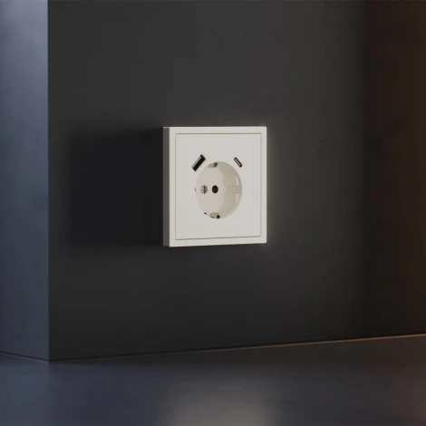 Накладка для розетки с заземлением и защитными шторками с USB A+C (хлопок) Voltum S70 VLS001013