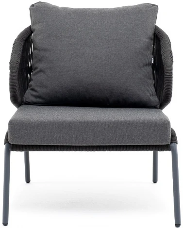 "Милан" кресло плетеное из роупа, каркас алюминий темно-серый (RAL7024) муар, роуп темно-серый круглый, ткань темно-серая 027 4SIS арт.УТ-00006818