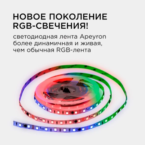 Комплект адресной светодиодной ленты 24В 14,4Вт/м SMD5050 60д/м IP20 ширина подложки 10мм(белая) 5м, RGB с аксессуарами Apeyron 10-93