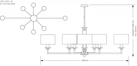 Потолочная люстра на штанге Kutek Artu ART-ZWL-8(Z) (220V)