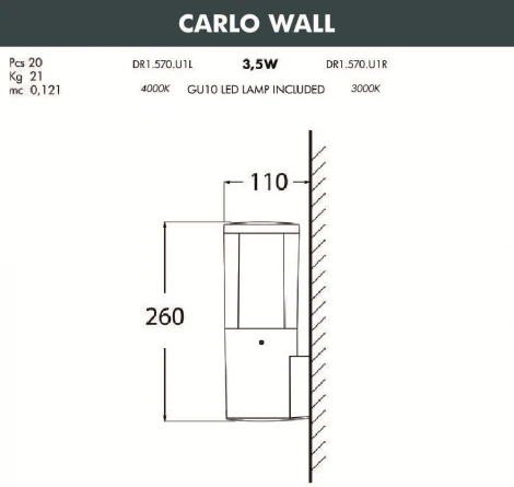 Настенный светильник уличный Fumagalli Carlo DR1.570.000.AXU1L (220V, IP55)