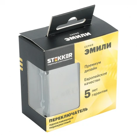 Переключатель одноклавишный перекрестный (антрацит, soft touch) Stekker Эмили 49923