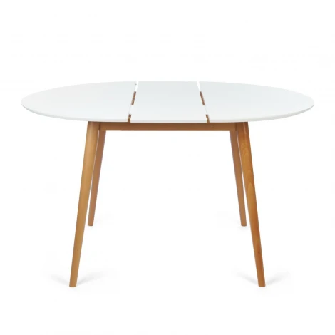 Стол круглый раскладной обеденный BOSCO (Боско) Белый+Натуральный ( Бук) (основание бук, столешница мдф)