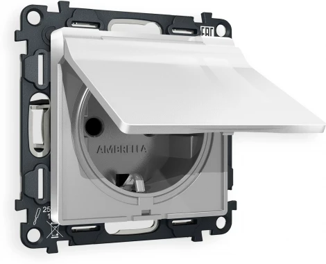 Комплект механизма Ambrella Volt электрической розетки ALFA MA408010 Серебро глянец с заземлением с шторками и защитной крышкой 2P+E 16A-250V IP44 QUANT